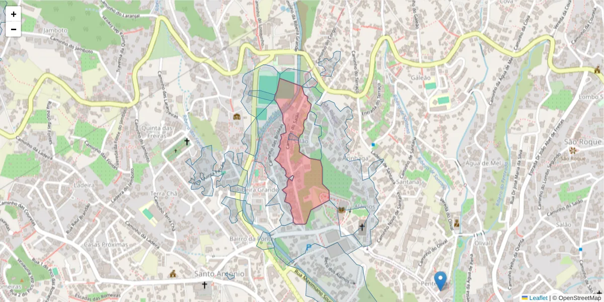 Mapa detalhado do código postal 9020-118 com limites, códigos postais vizinhos e agências dos correios