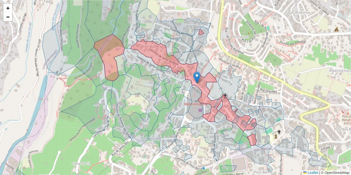 Mapa detalhado do código postal 9020-119 com limites, códigos postais vizinhos e agências dos correios
