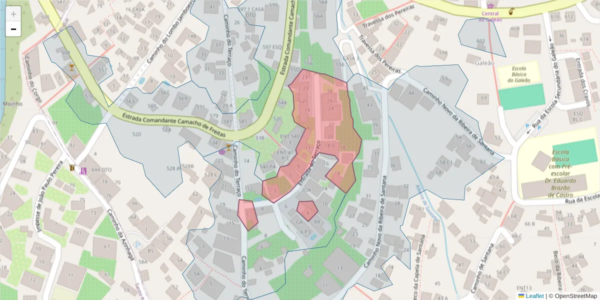 Mapa detalhado do código postal 9020-136 com limites, códigos postais vizinhos e agências dos correios