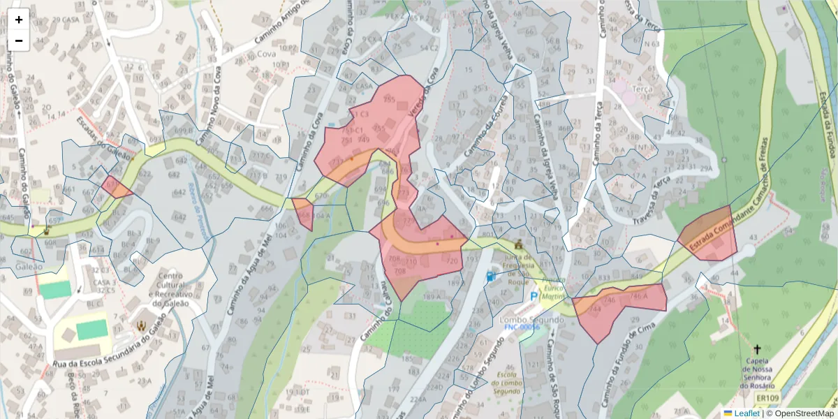 Mapa detalhado do código postal 9020-154 com limites, códigos postais vizinhos e agências dos correios