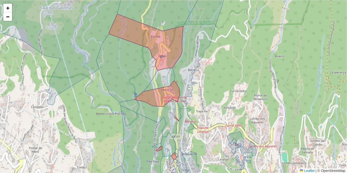 Mapa detalhado do código postal 9020-157 com limites, códigos postais vizinhos e agências dos correios