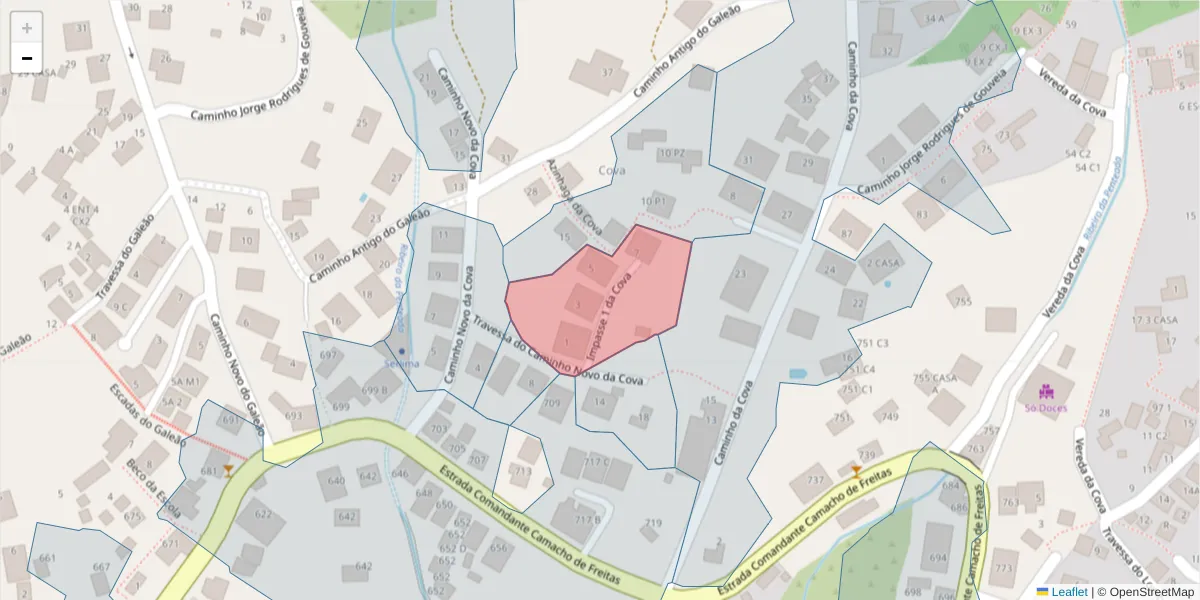 Mapa detalhado do código postal 9020-161 com limites, códigos postais vizinhos e agências dos correios