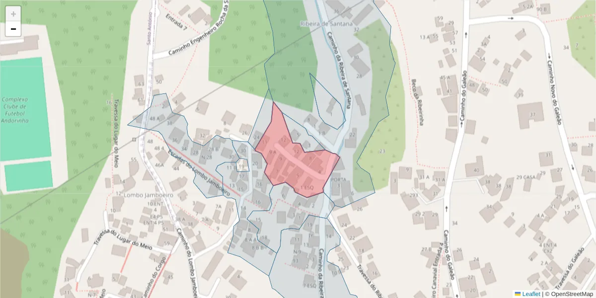 Mapa detalhado do código postal 9020-166 com limites, códigos postais vizinhos e agências dos correios