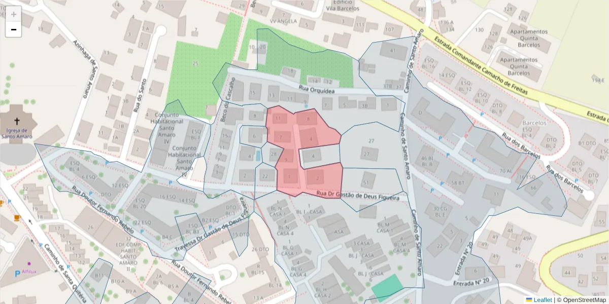 Mapa detalhado do código postal 9020-167 com limites, códigos postais vizinhos e agências dos correios