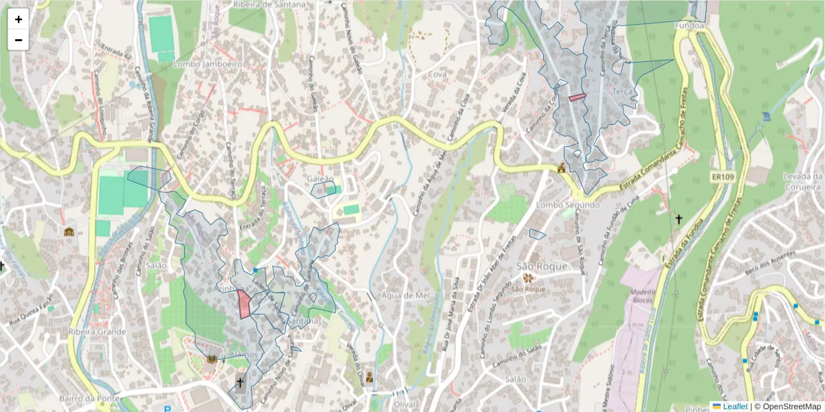 Mapa detalhado do código postal 9020-170 com limites, códigos postais vizinhos e agências dos correios