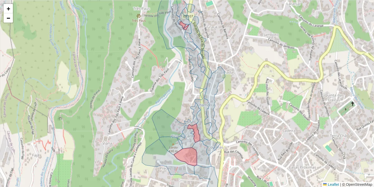 Mapa detalhado do código postal 9020-186 com limites, códigos postais vizinhos e agências dos correios
