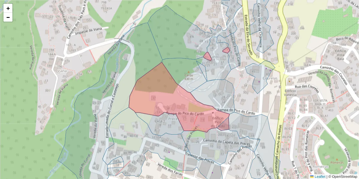 Mapa detalhado do código postal 9020-195 com limites, códigos postais vizinhos e agências dos correios
