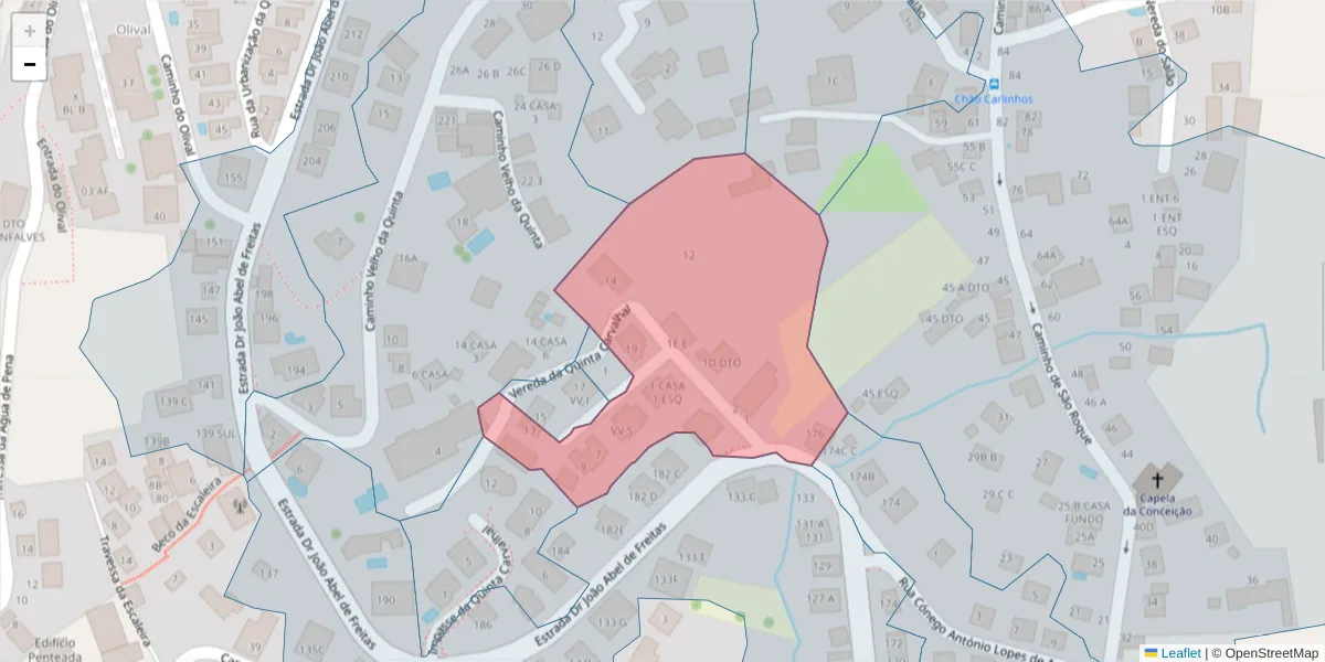 Mapa detalhado do código postal 9020-197 com limites, códigos postais vizinhos e agências dos correios