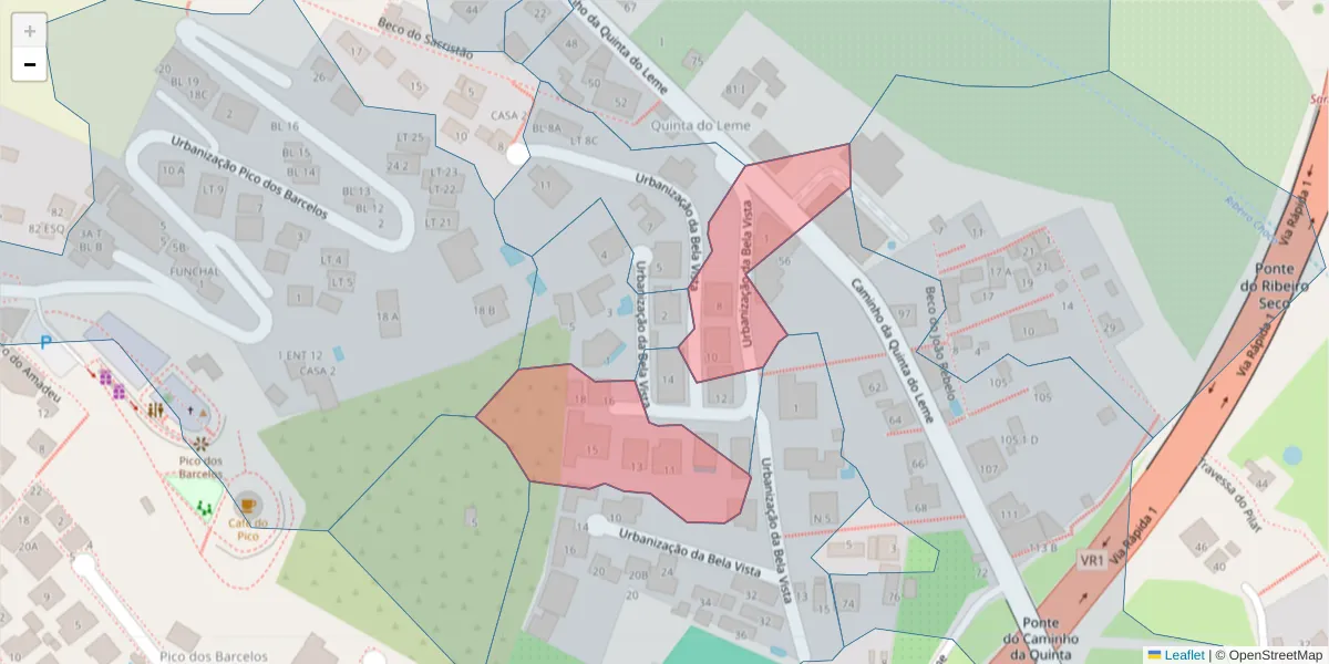 Mapa detalhado do código postal 9020-198 com limites, códigos postais vizinhos e agências dos correios