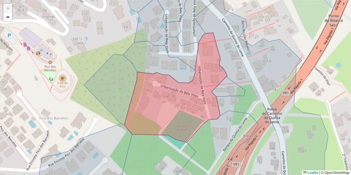 Mapa detalhado do código postal 9020-200 com limites, códigos postais vizinhos e agências dos correios