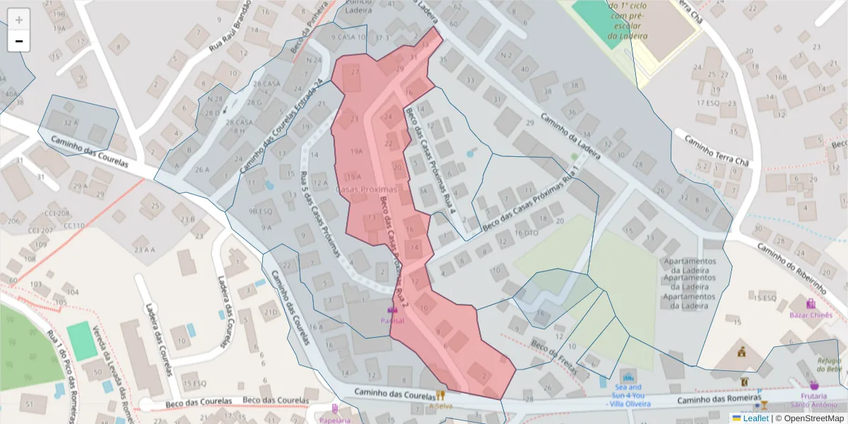 Mapa detalhado do código postal 9020-201 com limites, códigos postais vizinhos e agências dos correios