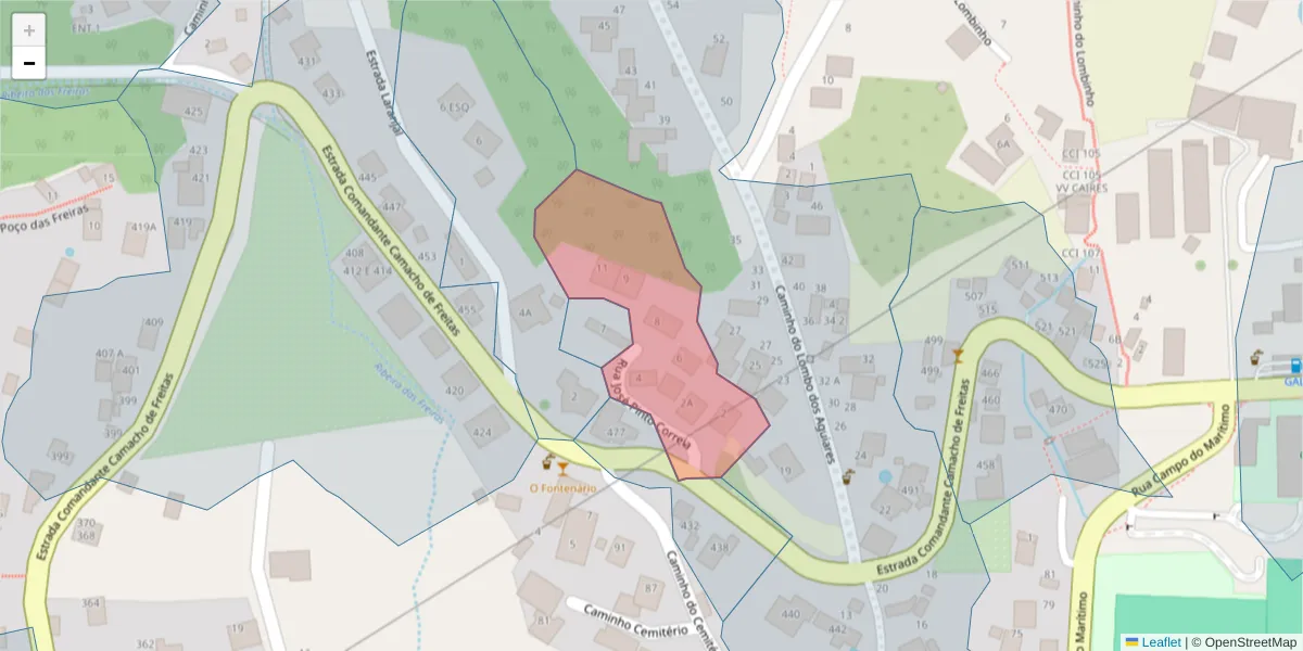 Mapa detalhado do código postal 9020-216 com limites, códigos postais vizinhos e agências dos correios