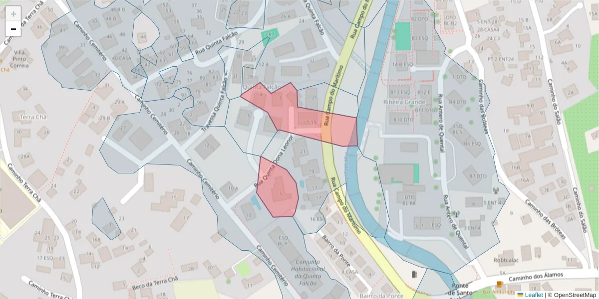 Mapa detalhado do código postal 9020-220 com limites, códigos postais vizinhos e agências dos correios
