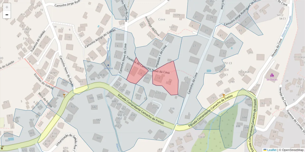Mapa detalhado do código postal 9020-235 com limites, códigos postais vizinhos e agências dos correios