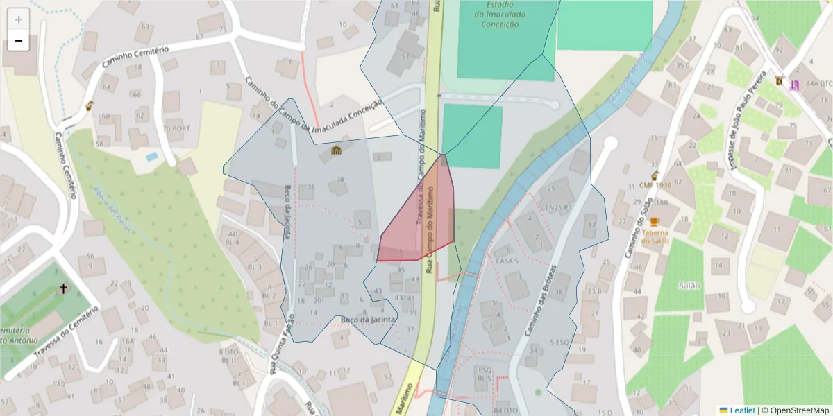 Mapa detalhado do código postal 9020-236 com limites, códigos postais vizinhos e agências dos correios