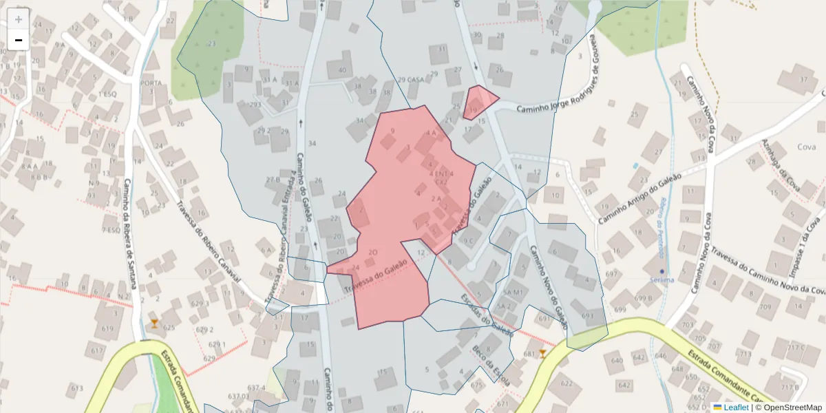 Mapa detalhado do código postal 9020-243 com limites, códigos postais vizinhos e agências dos correios