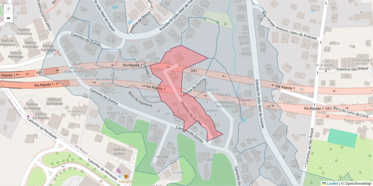 Mapa detalhado do código postal 9020-252 com limites, códigos postais vizinhos e agências dos correios