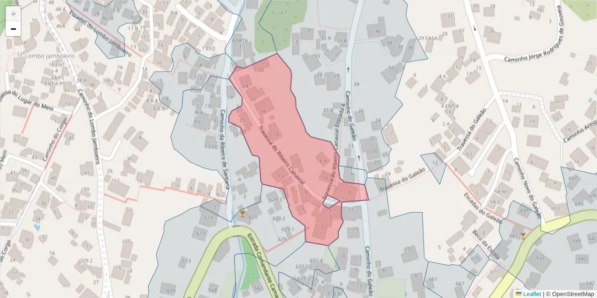 Mapa detalhado do código postal 9020-255 com limites, códigos postais vizinhos e agências dos correios