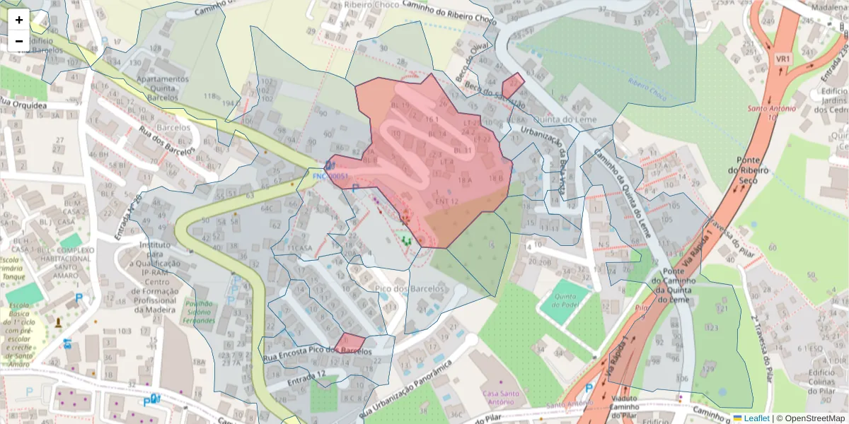 Mapa detalhado do código postal 9020-262 com limites, códigos postais vizinhos e agências dos correios