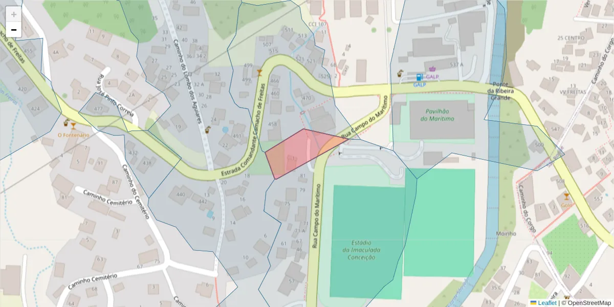 Mapa detalhado do código postal 9020-269 com limites, códigos postais vizinhos e agências dos correios