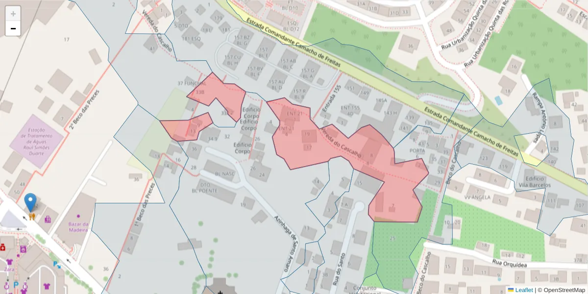 Mapa detalhado do código postal 9020-273 com limites, códigos postais vizinhos e agências dos correios