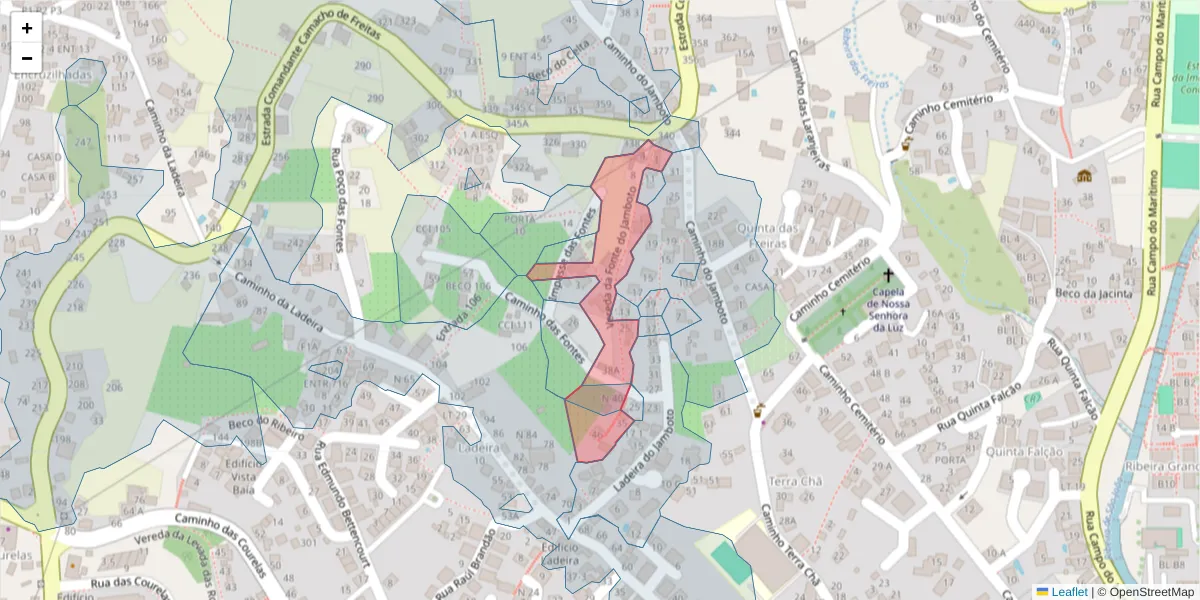 Mapa detalhado do código postal 9020-281 com limites, códigos postais vizinhos e agências dos correios
