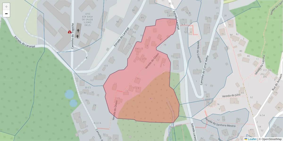 Mapa detalhado do código postal 9020-296 com limites, códigos postais vizinhos e agências dos correios