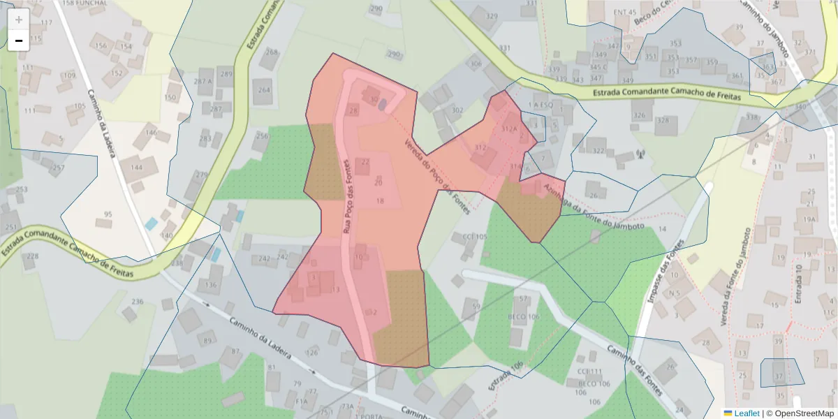 Mapa detalhado do código postal 9020-300 com limites, códigos postais vizinhos e agências dos correios