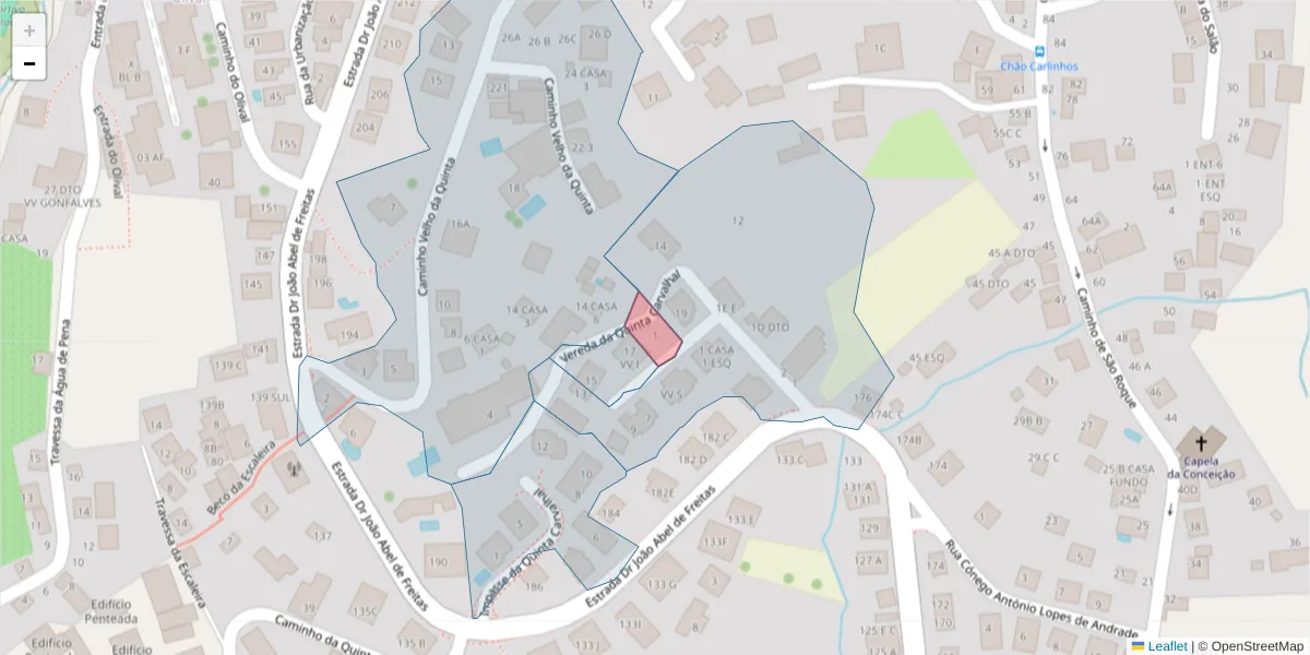 Mapa detalhado do código postal 9020-302 com limites, códigos postais vizinhos e agências dos correios