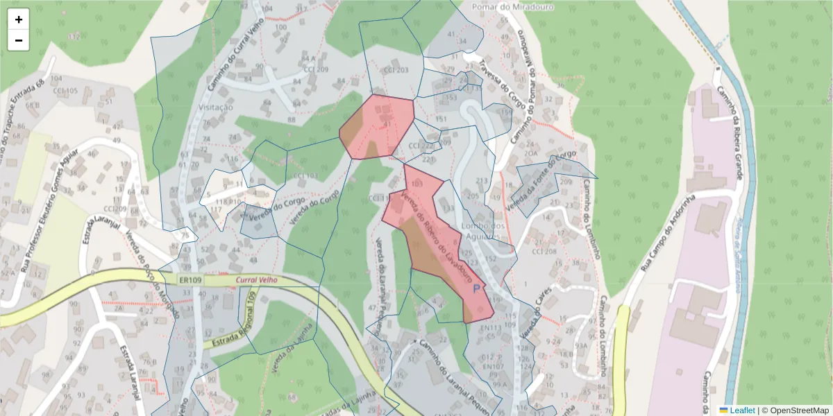 Mapa detalhado do código postal 9020-303 com limites, códigos postais vizinhos e agências dos correios