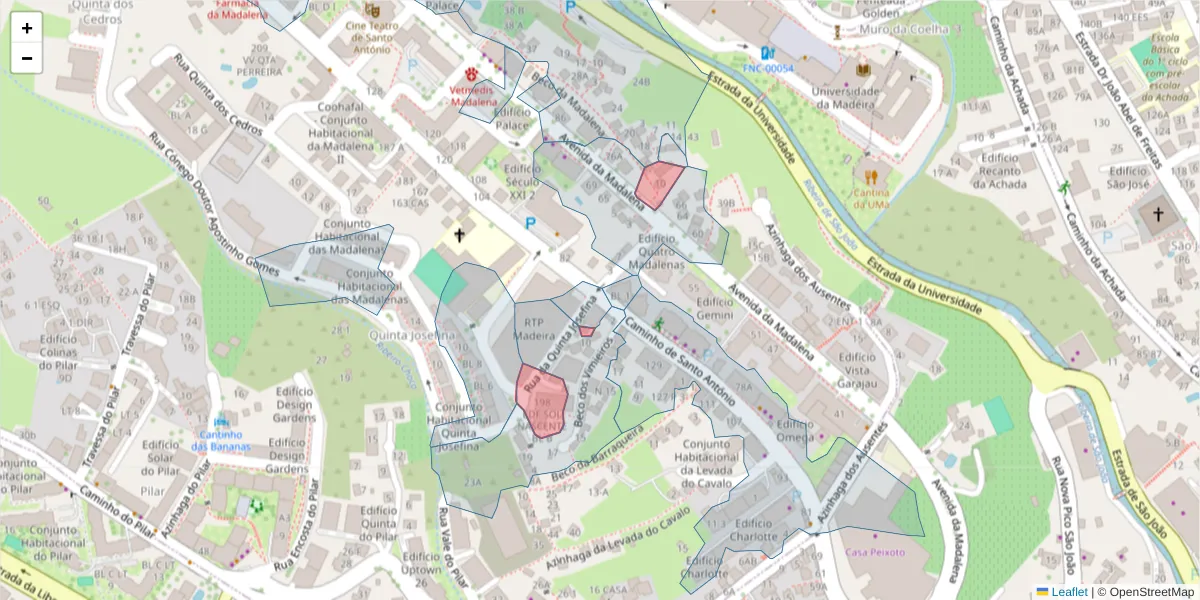 Mapa detalhado do código postal 9020-324 com limites, códigos postais vizinhos e agências dos correios