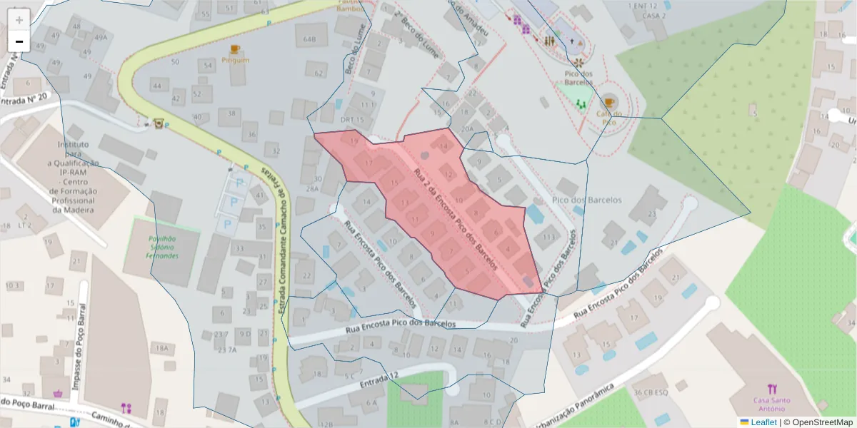 Mapa detalhado do código postal 9020-349 com limites, códigos postais vizinhos e agências dos correios