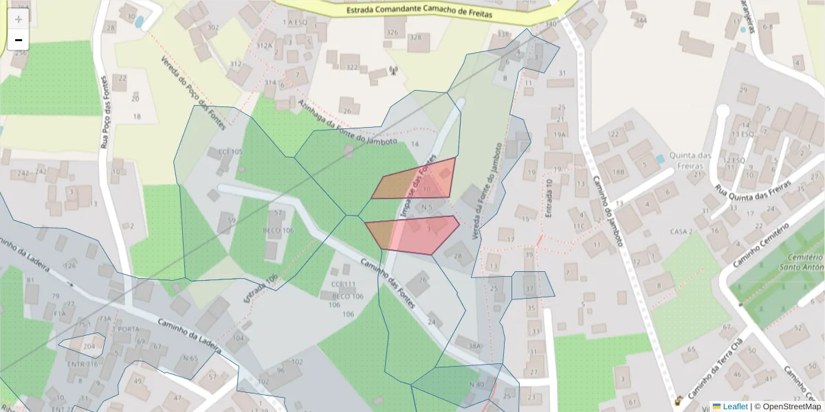 Mapa detalhado do código postal 9020-354 com limites, códigos postais vizinhos e agências dos correios