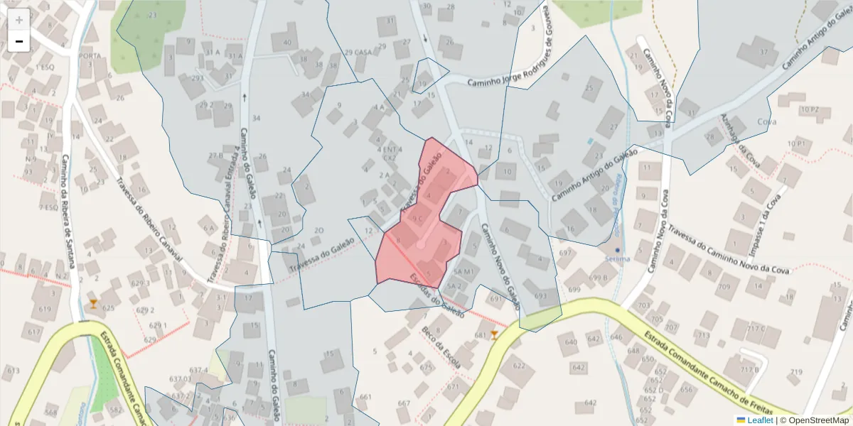 Mapa detalhado do código postal 9020-357 com limites, códigos postais vizinhos e agências dos correios