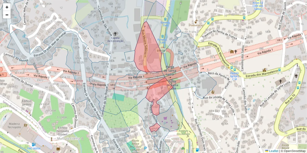 Mapa detalhado do código postal 9020-365 com limites, códigos postais vizinhos e agências dos correios