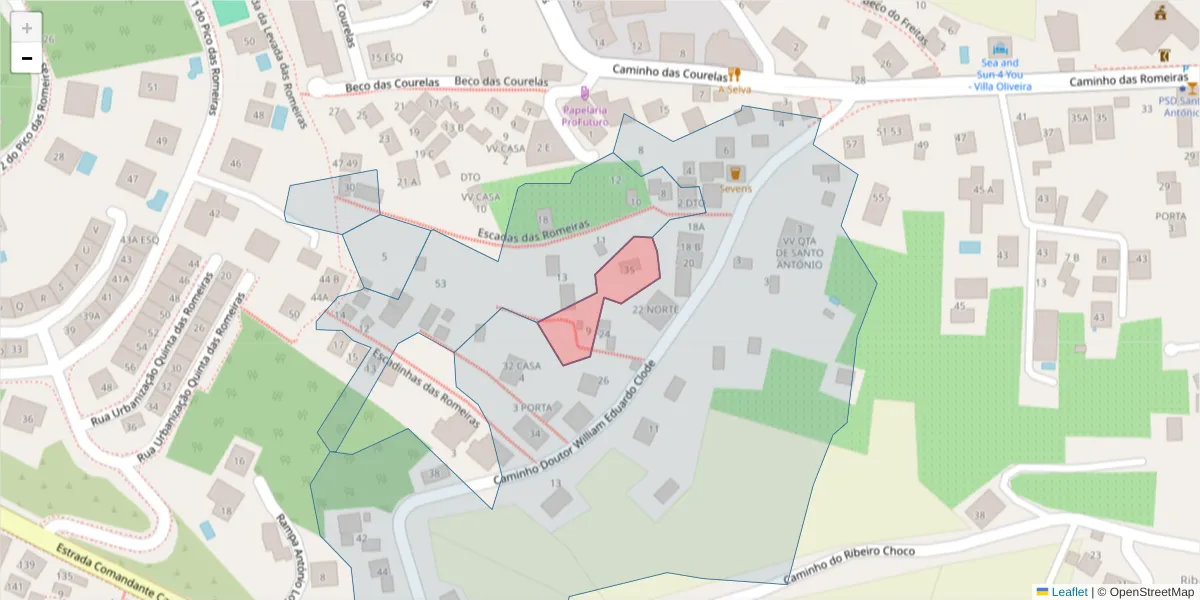 Mapa detalhado do código postal 9020-368 com limites, códigos postais vizinhos e agências dos correios