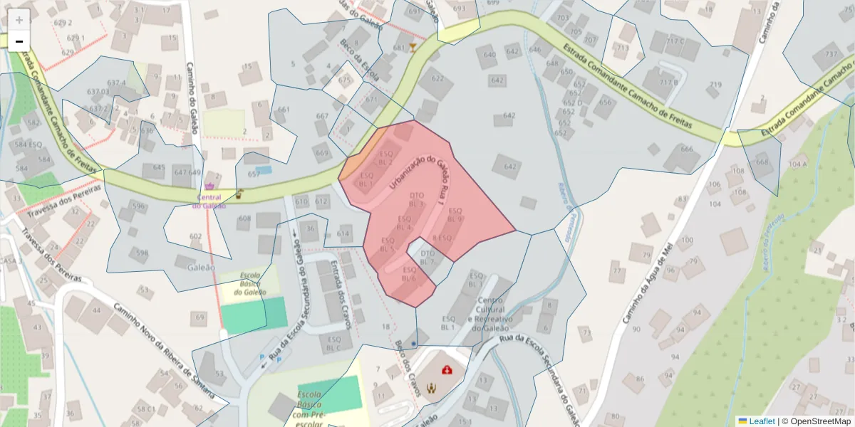 Mapa detalhado do código postal 9020-377 com limites, códigos postais vizinhos e agências dos correios