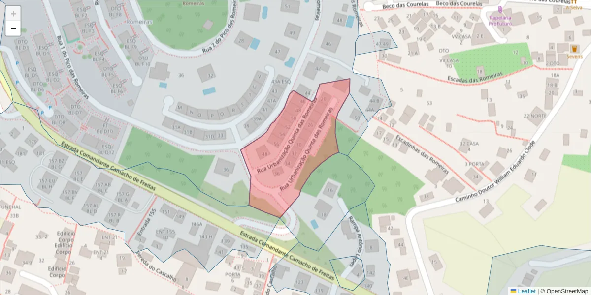 Mapa detalhado do código postal 9020-379 com limites, códigos postais vizinhos e agências dos correios
