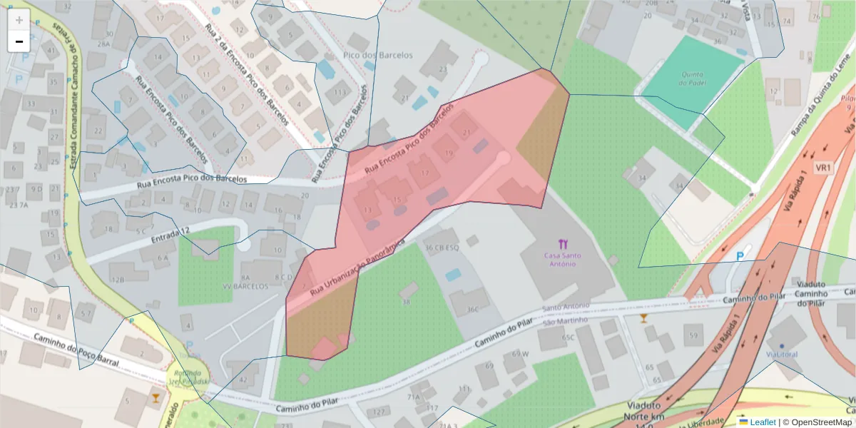 Mapa detalhado do código postal 9020-387 com limites, códigos postais vizinhos e agências dos correios