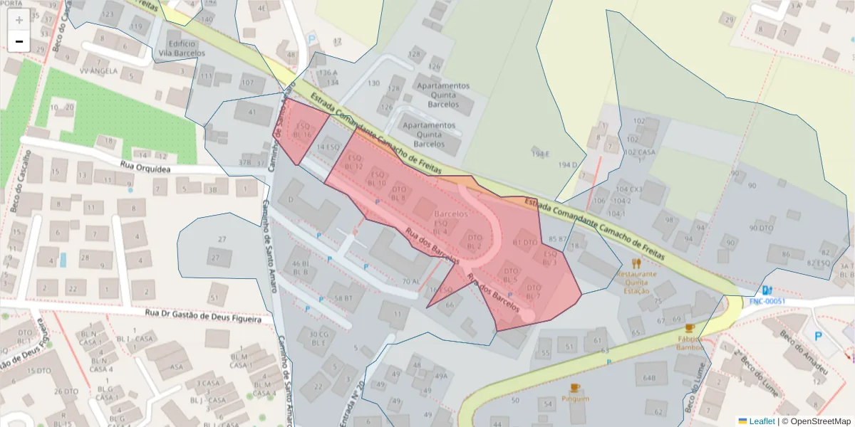Mapa detalhado do código postal 9020-391 com limites, códigos postais vizinhos e agências dos correios