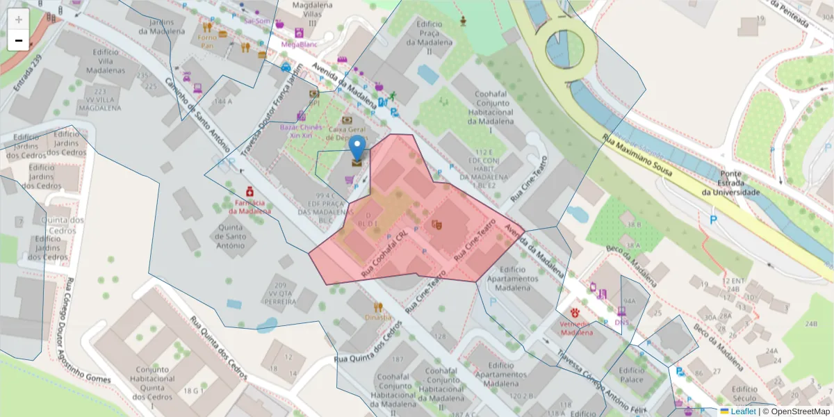 Mapa detalhado do código postal 9020-393 com limites, códigos postais vizinhos e agências dos correios