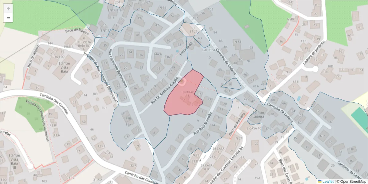 Mapa detalhado do código postal 9020-399 com limites, códigos postais vizinhos e agências dos correios