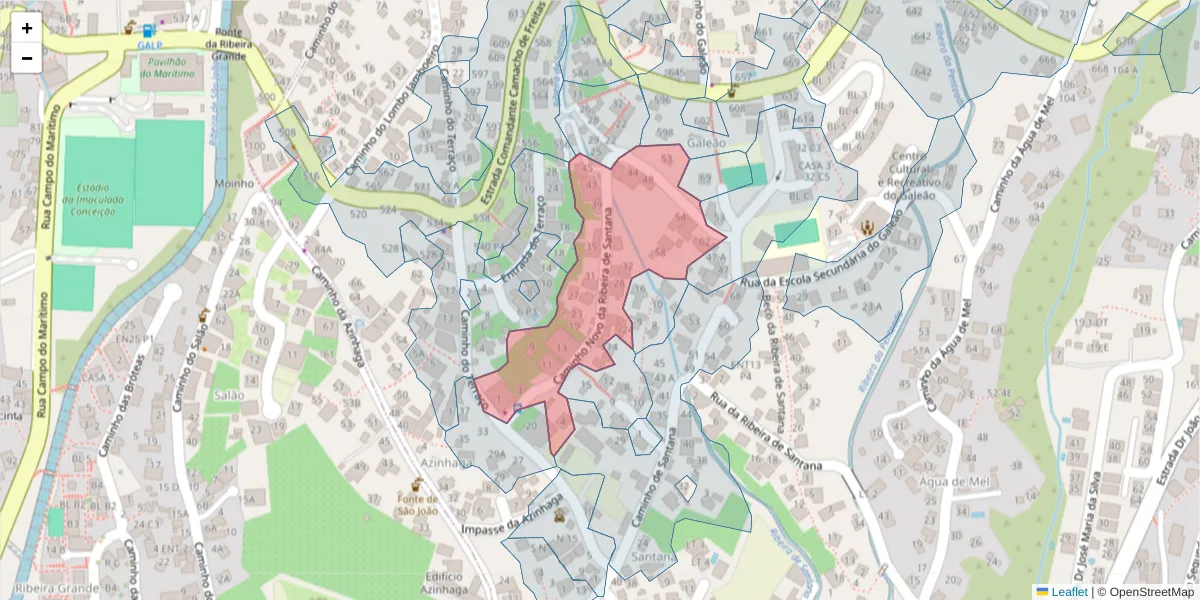 Mapa detalhado do código postal 9020-400 com limites, códigos postais vizinhos e agências dos correios