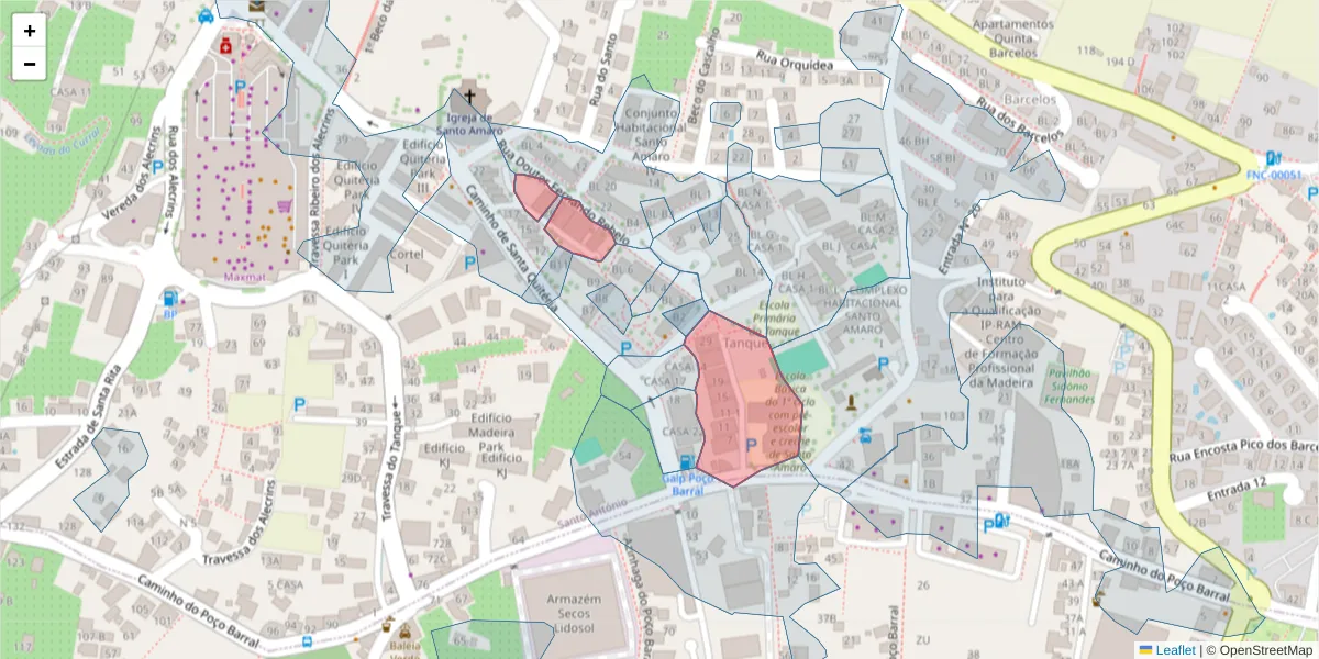 Mapa detalhado do código postal 9020-407 com limites, códigos postais vizinhos e agências dos correios
