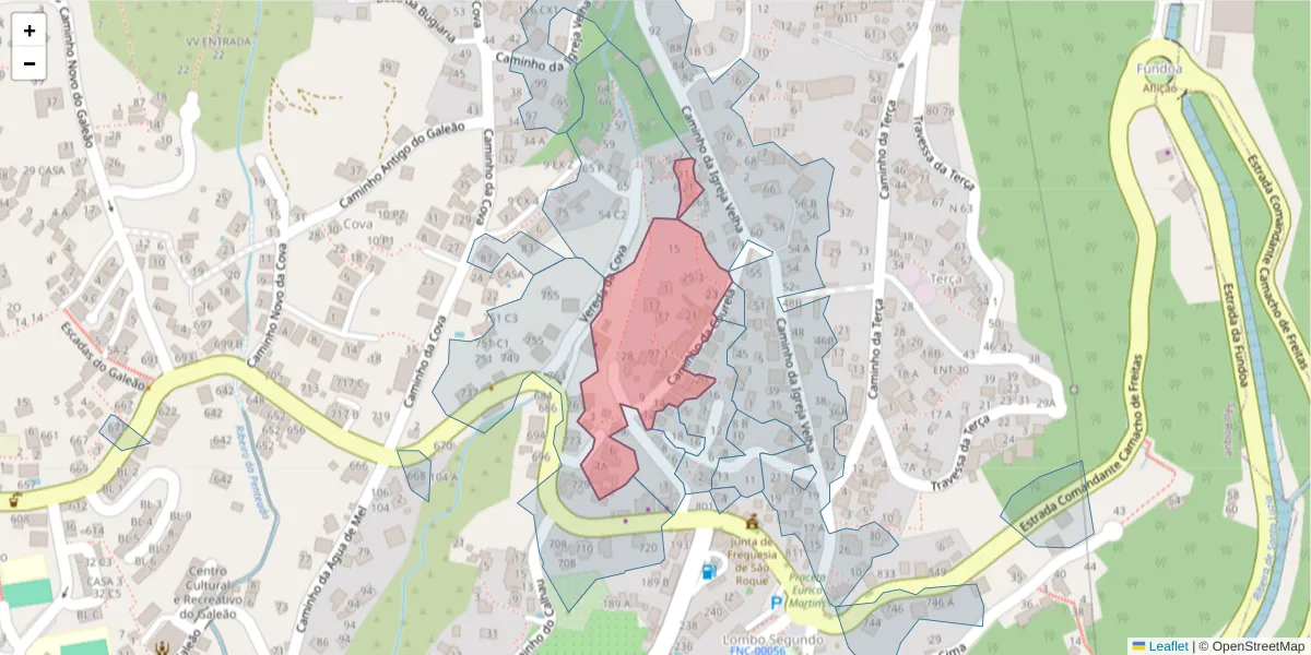 Mapa detalhado do código postal 9020-412 com limites, códigos postais vizinhos e agências dos correios