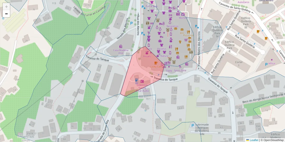 Mapa detalhado do código postal 9020 com limites, códigos postais vizinhos e agências dos correios