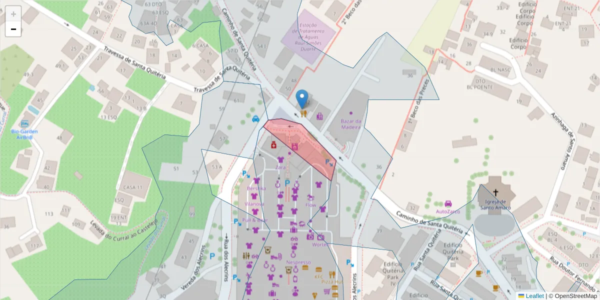 Mapa detalhado do código postal 9024-521 com limites, códigos postais vizinhos e agências dos correios
