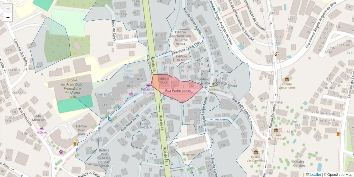Mapa detalhado do código postal 9050-009 com limites, códigos postais vizinhos e agências dos correios