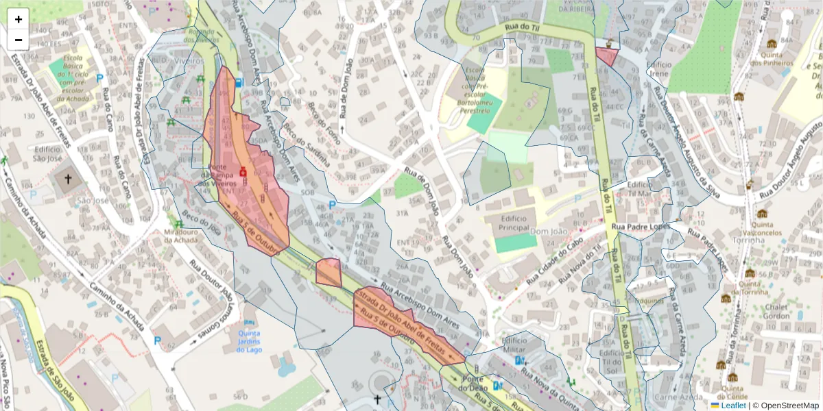 Mapa detalhado do código postal 9050-012 com limites, códigos postais vizinhos e agências dos correios