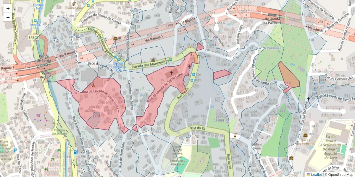 Mapa detalhado do código postal 9050-046 com limites, códigos postais vizinhos e agências dos correios